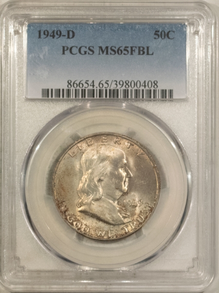 Franklin Halves 1949-D FRANKLIN HALF DOLLAR – PCGS MS-65 FBL, FRESH GEM!