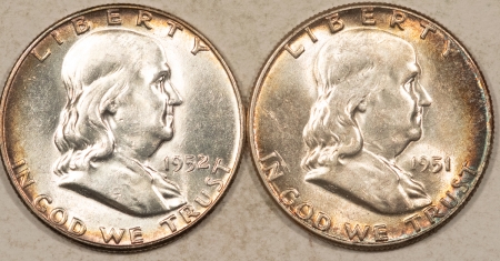 Franklin Halves 1951, 1952 FRANKLIN HALF DOLLARS LOT/2 PRETTY HIGH GRADE NEARLY UNC LOOKS CHOICE