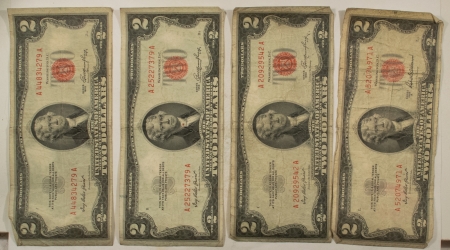 New Store Items 1953 X3, 1953-A $2 US RED SEAL NOTES, LOT OF 4 – PLEASING CIRCULATED EXAMPLES!