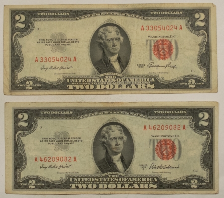 New Store Items 1953 & 1953-A $2 UNITED STATES RED SEAL NOTES, LOT OF 2, HIGH GRADE CIRCULATED!