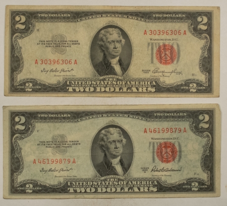 New Store Items 1953 & 1953-A $2 UNITED STATES RED SEAL NOTES, LOT OF 2, HIGH GRADE CIRCULATED!