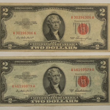 New Store Items 1953 & 1953-A $2 UNITED STATES RED SEAL NOTES, LOT OF 2, HIGH GRADE CIRCULATED!