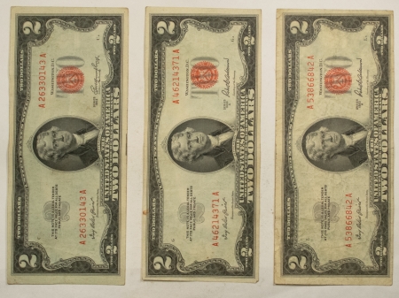 New Store Items 1953 & 1953-A $2 UNITED STATES RED SEAL NOTES, LOT OF 3, HIGH GRADE CIRCULATED!