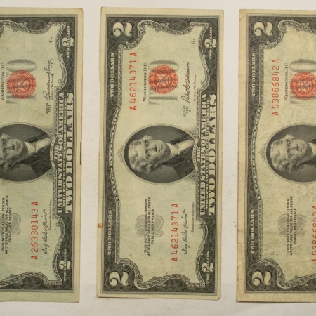 New Store Items 1953 & 1953-A $2 UNITED STATES RED SEAL NOTES, LOT OF 3, HIGH GRADE CIRCULATED!