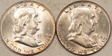 Franklin Halves 1954, 1954-D FRANKLIN HALF DOLLARS, LOT OF 2 – UNCIRCULATED!