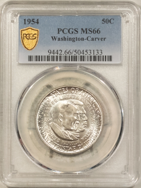 New Certified Coins 1954 WASHINGTON-CARVER COMMEMORATIVE HALF DOLLAR – PCGS MS-66, FRESH, WHITE, PQ!