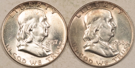 Franklin Halves 1956, 1957 FRANKLIN HALF DOLLARS, LOT/2 – UNCIRCULATED!