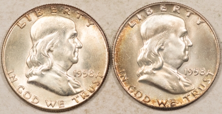 Franklin Halves 1958, 1958-D FRANKLIN HALF DOLLARS, LOT OF 2 – FRESH, CHOICE & BRILLIANT UNCIRC!