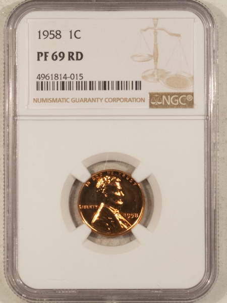 Lincoln Cents (Wheat) 1958 PROOF LINCOLN CENT NGC PF-69 RD