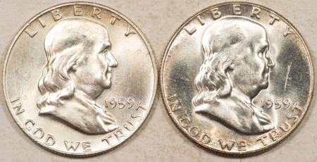 Franklin Halves 1959, 1959-D FRANKLIN HALF DOLLARS, LOT OF 2 – NICE BRILLIANT UNCIRCULATED!