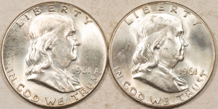 Franklin Halves 1961, 1961-D FRANKLIN HALF DOLLARS, LOT/2 – UNCIRCULATED!