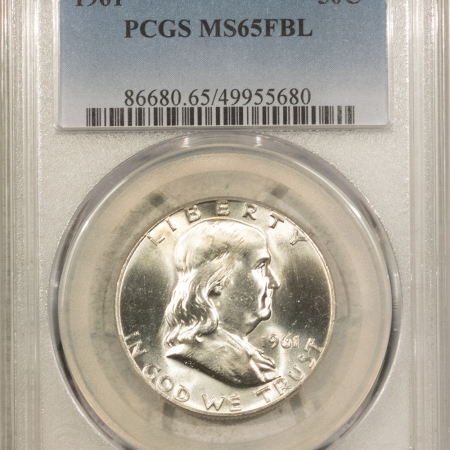 Franklin Halves 1961 FRANKLIN HALF DOLLAR – PCGS MS-65 FBL, BLAST WHITE & TOUGH!