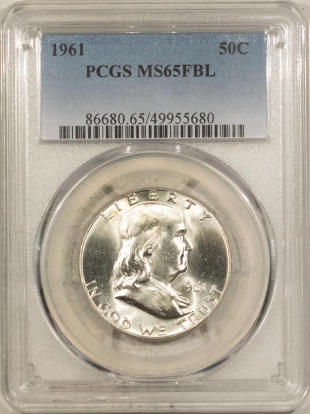 Franklin Halves 1961 FRANKLIN HALF DOLLAR – PCGS MS-65 FBL, BLAST WHITE & TOUGH!