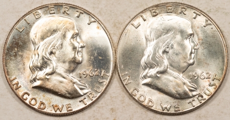 Franklin Halves 1962, 1962-D FRANKLIN HALF DOLLARS, LOT/2 – CHOICE GEMS, BRILLIANT UNCIRCULATED!