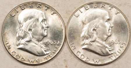 Franklin Halves 1963, 1963-D FRANKLIN HALF DOLLARS, LOT/2 – CHOICE BRILLIANT UNCIRCULATED!