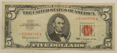 New Store Items 1963 $5 UNITED STATES RED SEAL STAR NOTE, FR-1536*, NICE VERY FINE!