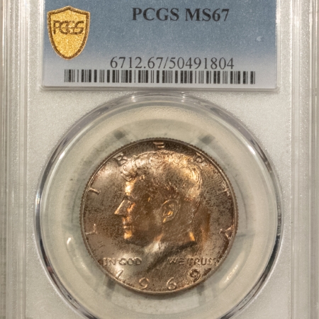 Kennedy Halves 1969-D KENNEDY HALF DOLLAR – PCGS MS-67, RARE! NICE!