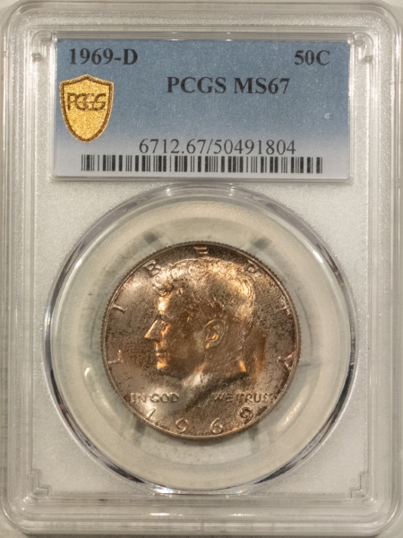 Kennedy Halves 1969-D KENNEDY HALF DOLLAR – PCGS MS-67, RARE! NICE!