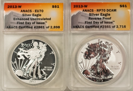 American Silver Eagles 2013-W AMERICAN SILVER EAGLE 2 COIN SET REV PR/ENHANCED ANACS RP70 UCAM/EU70 FDI