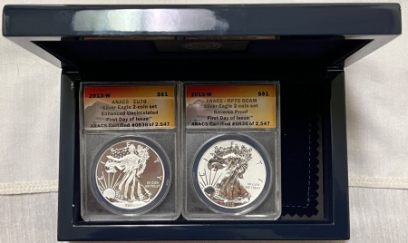 American Silver Eagles 2013-W AMERICAN SILVER EAGLE 2 COIN SET REV PR/ENHANCED ANACS RP70 UCAM/EU70 FDI