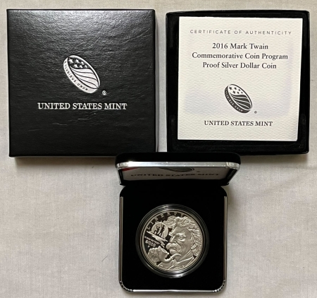 New Store Items 2016-P MARK TWAIN COMMEMORATIVE PROOF SILVER DOLLAR – GEM PROOF IN OGP!