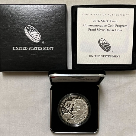 New Store Items 2016-P MARK TWAIN COMMEMORATIVE PROOF SILVER DOLLAR – GEM PROOF IN OGP!