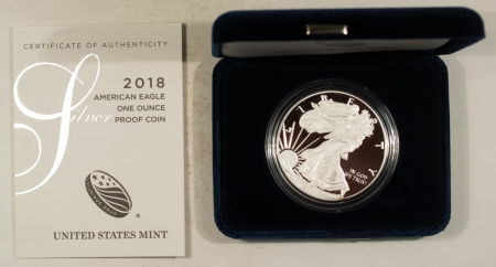 American Silver Eagles 2018-W $1 AMERICAN SILVER EAGLE, 1 OZ, .999 – GEM PROOF, ORIGINAL GOVERNMENT PKG