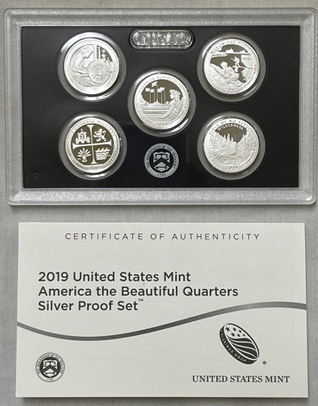 New Store Items 2019-S AMERICA THE BEAUTIFUL SILVER QUARTERS PROOF 5 COIN SET GEM PROOF IN OGP!