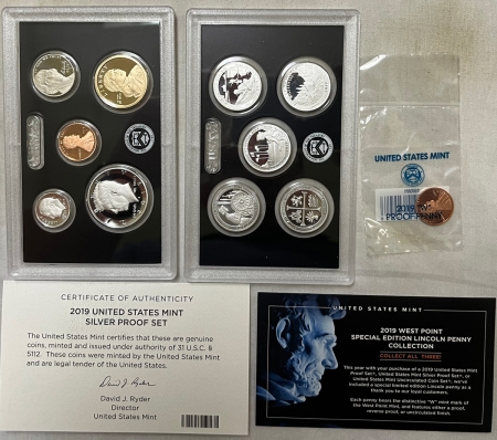 New Store Items 2019-S 10 COIN US SILVER PROOF SET W/ WEST POINT SPECIAL PENNY GEM PROOF IN OGP!