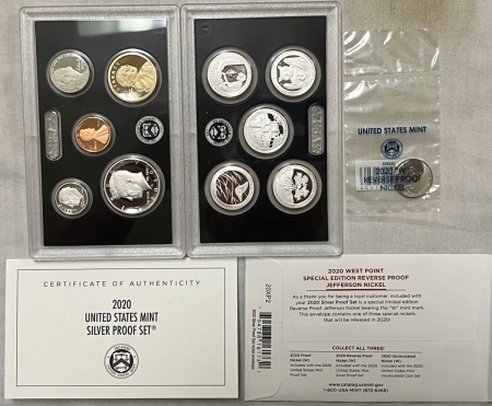 New Store Items 2020-S 10 COIN US SILVER PROOF SET W/ WEST POINT REVERSE PR NICKEL-GEM PROOF OGP