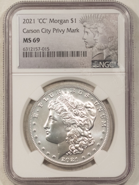 Morgan Dollars 2021-CC PRIVY MARK $1 MORGAN DOLLAR – NGC MS-69, CARSON CITY!