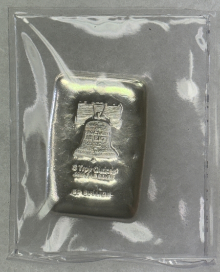 Bullion SD BULLION 5 OZ .9999 LIBERTY BELL POURED STYLE SILVER BAR – NICE, SEALED!