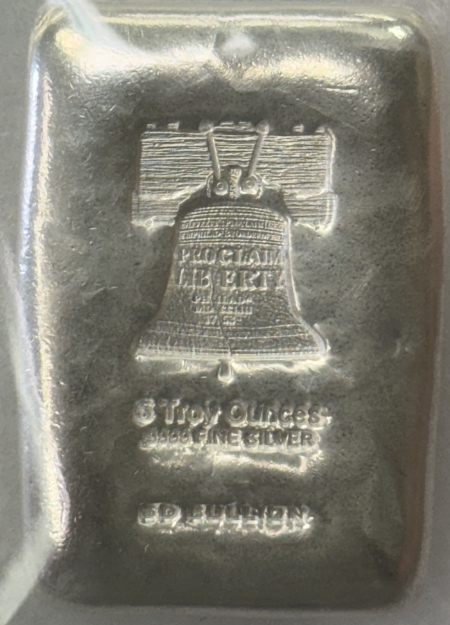 Bullion SD BULLION 5 OZ .9999 LIBERTY BELL POURED STYLE SILVER BAR – NICE, SEALED!