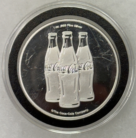 Bullion 1 OZ .999 SILVER COCA COLA PROOF ROUND GEM PROOF IN CAPSULE (MARKS ONLY ON CASE)