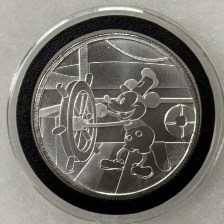 Bullion 1 OZ .999 SILVER MICKEY MOUSE STEAMBOX WILLIE ROUND – GEM BU IN CAPSULE!