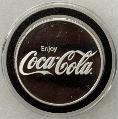 Bullion 1 OZ .999 SILVER COCA COLA PROOF ROUND GEM PROOF IN CAPSULE (MARKS ONLY ON CASE)