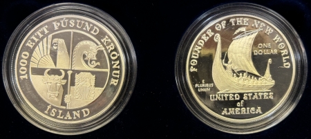 New Store Items 2000 LEIF ERICSON SILVER GEM PROOF COMMEM SET/2 W/ ICELAND 1000 KRONER INNER BOX