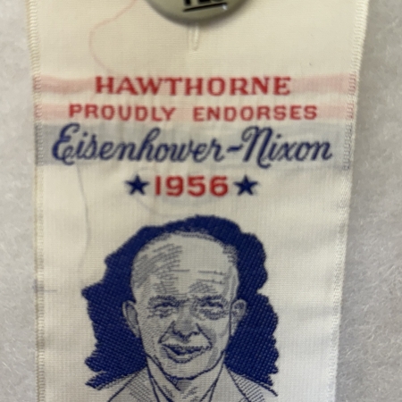 Other Collectibles 1956 EISENHOWER-NIXON NEW JERSEY EMBROIDERED RIBBON, 2″ X 6″ W/ BUTTON, MINT!