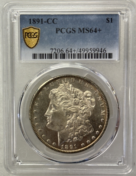 Morgan Dollars 1891-CC $1 MORGAN DOLLAR PCGS MS-64+ FRESH, SEMI-PROOFLIKE NEAR GEM CARSON CITY!