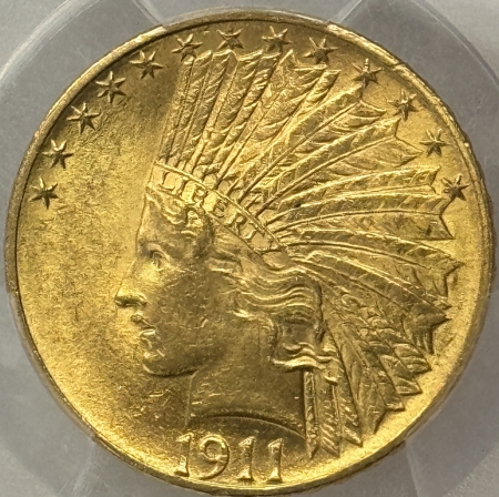 $10 1911 $10 INDIAN GOLD EAGLE – PCGS MS-62, ATTRACTIVE!