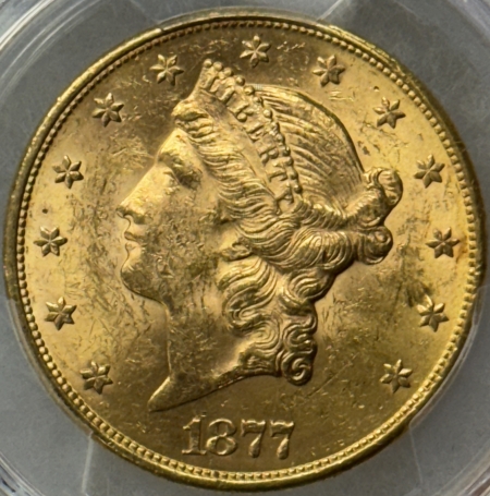 $20 1877-S $20 LIBERTY GOLD DOUBLE EAGLE – PCGS MS-61, FLASHY! 1ST YEAR TYPE 3