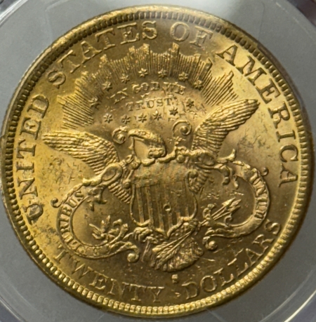 $20 1877-S $20 LIBERTY GOLD DOUBLE EAGLE – PCGS MS-61, FLASHY! 1ST YEAR TYPE 3