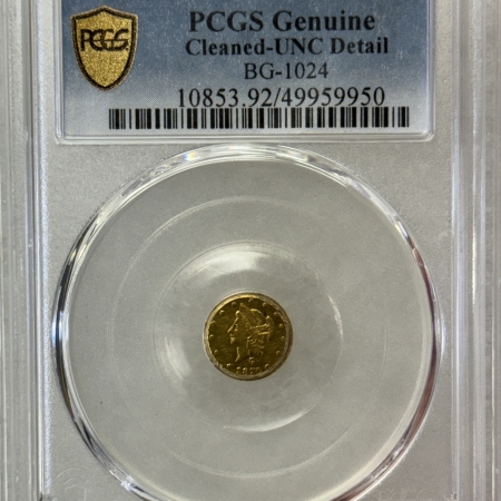 New Certified Coins 1870 50C FRACTIONAL GOLD, BG-1024 – PCGS GENUINE, CLEANED UNC DETAIL, NICE LOOK!