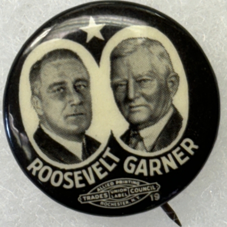 New Store Items 1932 ROOSEVELT-GARNER 7/8″ JUGATE CAMPAIGN BUTTON W/ STAR; SCARCE & PRISTINE!