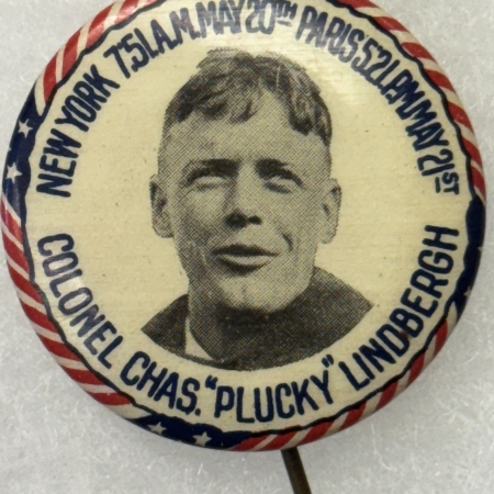 Miscellaneous 1928 LINDBERGH “COLONEL CHAS. “PLUCKY” LINDBERGH” 1 1/4″ CELLO BUTTON-nr MINT!