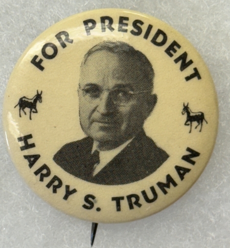 New Store Items 1948 TRUMAN 1 1/4″ “FOR PRESIDENT HARRY S. TRUMAN” CELLO CAMPAIGN BUTTON-MINT!