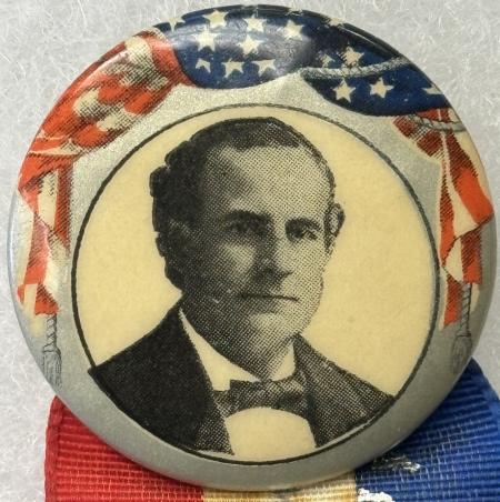 New Store Items 1896 Wm JENNING BRYAN 1 1/4″ CELLO CAMPAIGN BUTTON W/ FREE SILVER RIBBON-nr MINT