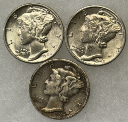 Mercury Dimes 1942 P/D/S MERCURY DIMES LOT OF 3 – HIGH GRADE EXAMPLES!