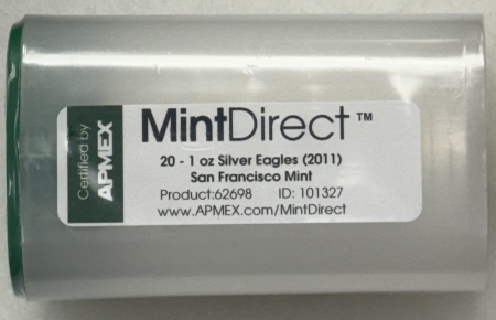 American Silver Eagles 2011 20 COIN 1 OZ AMERICAN SILVER EAGLE SEALED ROLL, APMEX MINT DIRECT, GEM BU