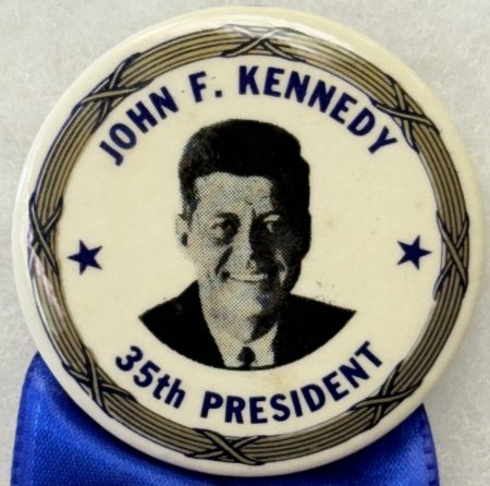 New Store Items JOHN KENNEDY 1 3/4″ CELLO BUTTON & LANCASTER CO. PA INAUGURAL RIBBON-RARE & MINT